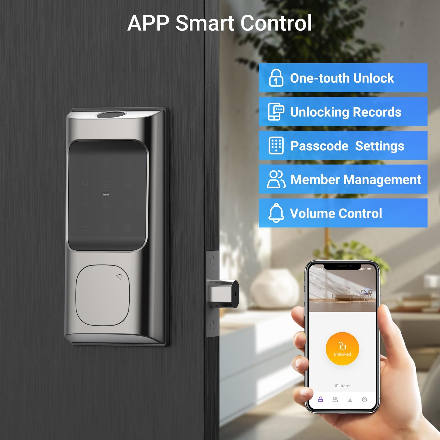 Saulex DB02 WiFi Smart Lock with Fingerprint (No Gateway Required),5-in-1 Keyless Entry Front Deadbolt, App Remote Control, Easy Installation,Auto-Lock.