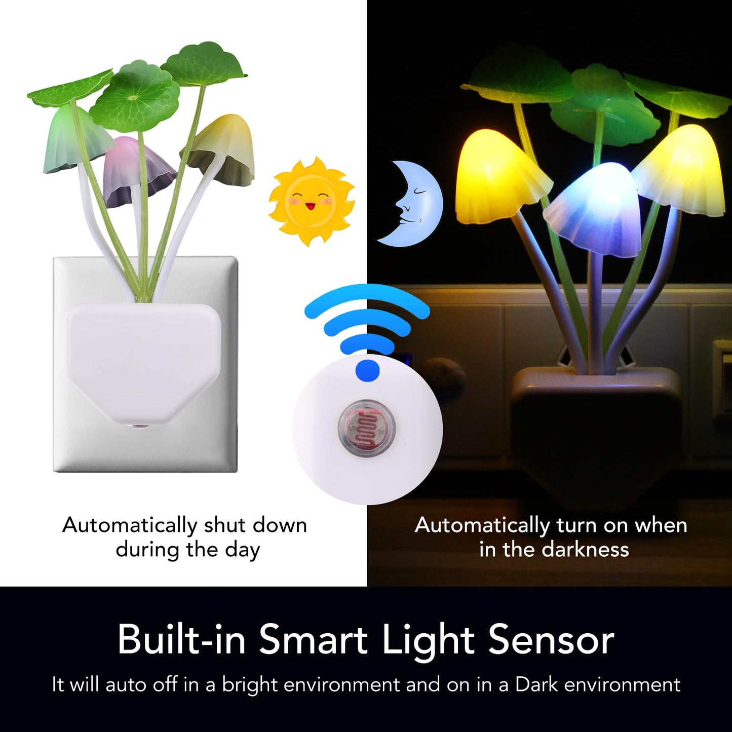 Rienar Led Mushroom Night Light, Color Changing, Plug-In, Plastic, One Size, Blue/Yellow/White, Model Fba_Rienar-103