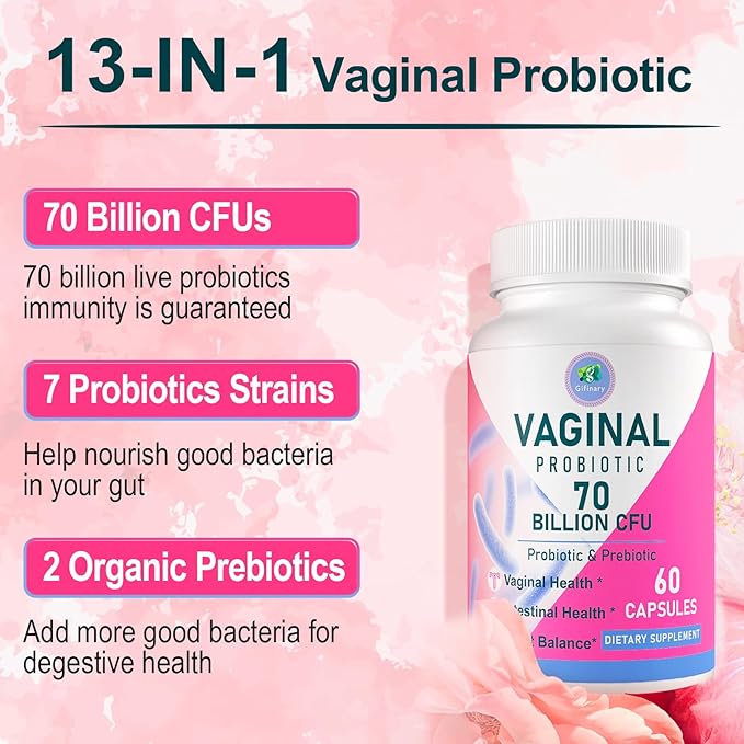 Vaginal Probiotics, 70 Billion CFU 13 Strains Probiotics for Women, with Prebiotic & D-Mannose, Womens Probiotic for Vaginal Health, Urinary, pH Balance, Immune & Digestive, 120 Capsules