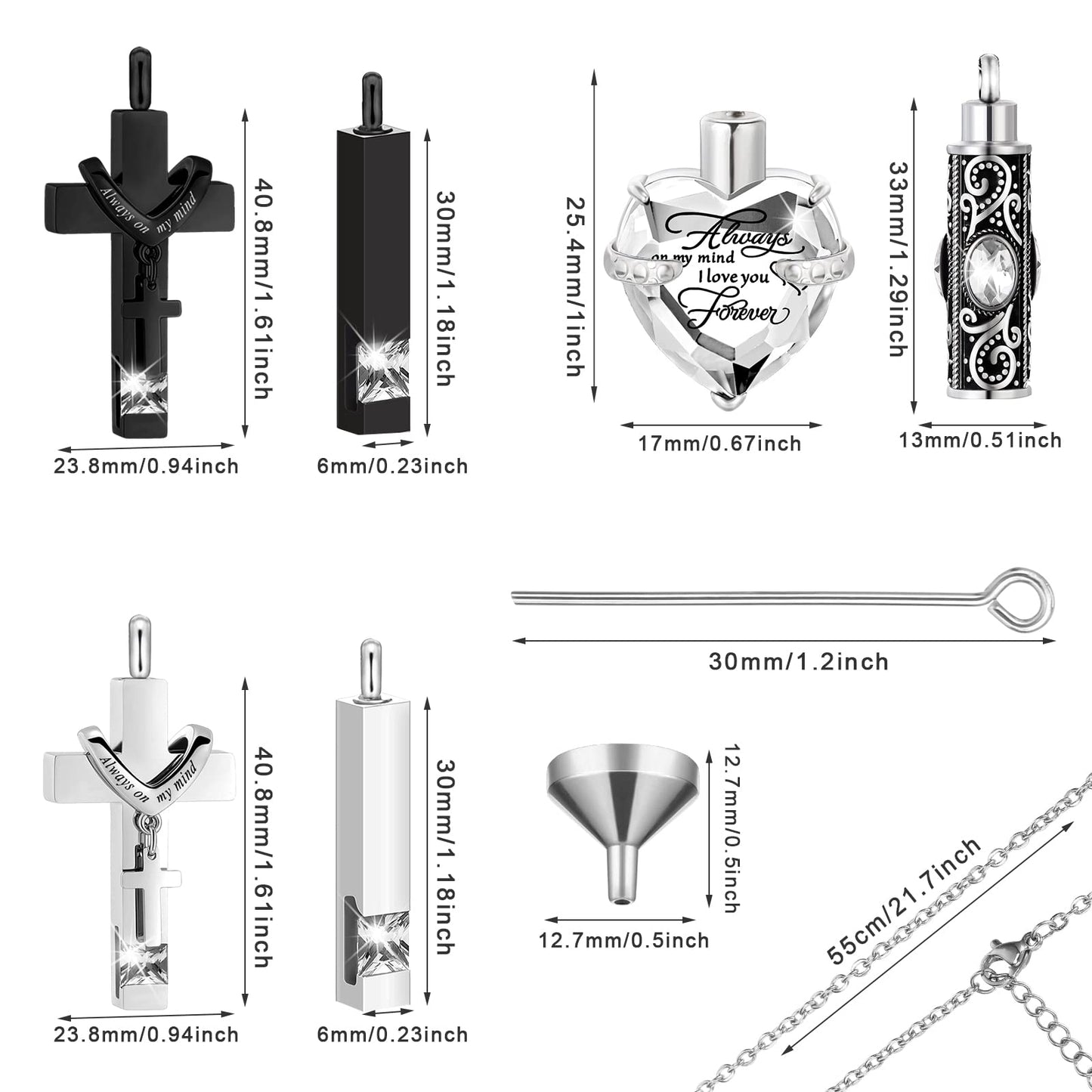 Fumete 6 Pcs Ashes Necklace Urn Jewelry for Human Ashes Memorial - Men & Women Pendant(White)