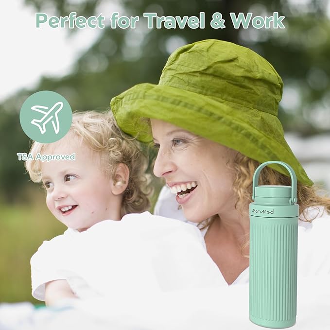 MOMMED Breast Milk Cooler 22oz for Travel & Work– 24H 360° Long-Lasting Cooling, Dual Storage Bottles Double as Baby Bottles, Compatible with Standard Nipples & Manual Breast Pumps, BPA-Free, TSA