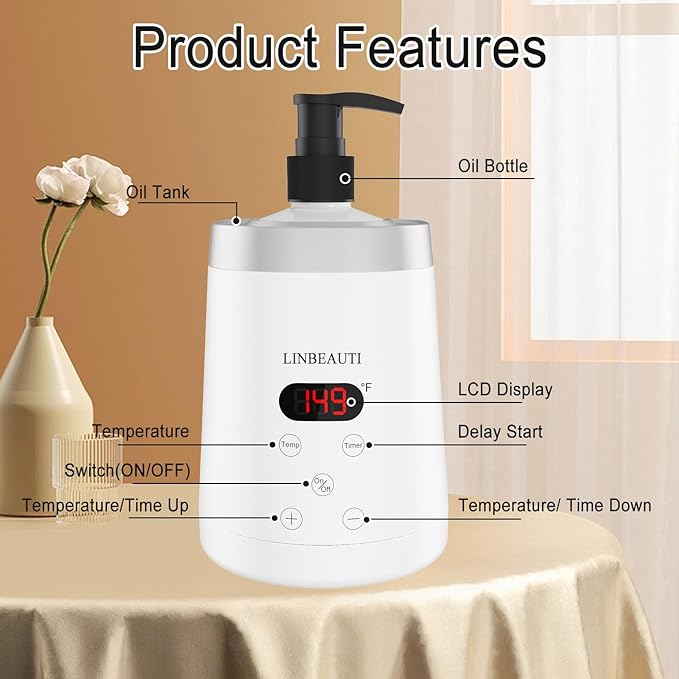 Massage Oil Warmer Bottle Professional Lotion Heater for SPA, Automatic Heated Lotion Cream for Salon, Barber Shops, Home, with Two Oil Bottle Dispenser (white)