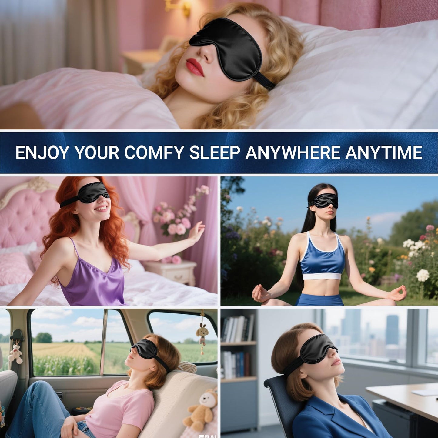 100% Pure Mulberry Silk Sleep Mask, 22 Momme 6A Soft & Smooth Fibers, Breathable Eye Mask for Women & Men, Better Light Blocking Sleeping Mask, Adjustable Blindfold, Traveling Gift