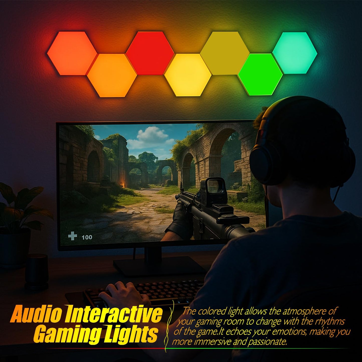 EXQSERAMC Smart RGB Modular Hex Light Panels LED Splicing Hexagon Bright Mood Wall Lamp Music Sync Creative DIY Geometric Gaming Lights Honeycomb Shape Panel