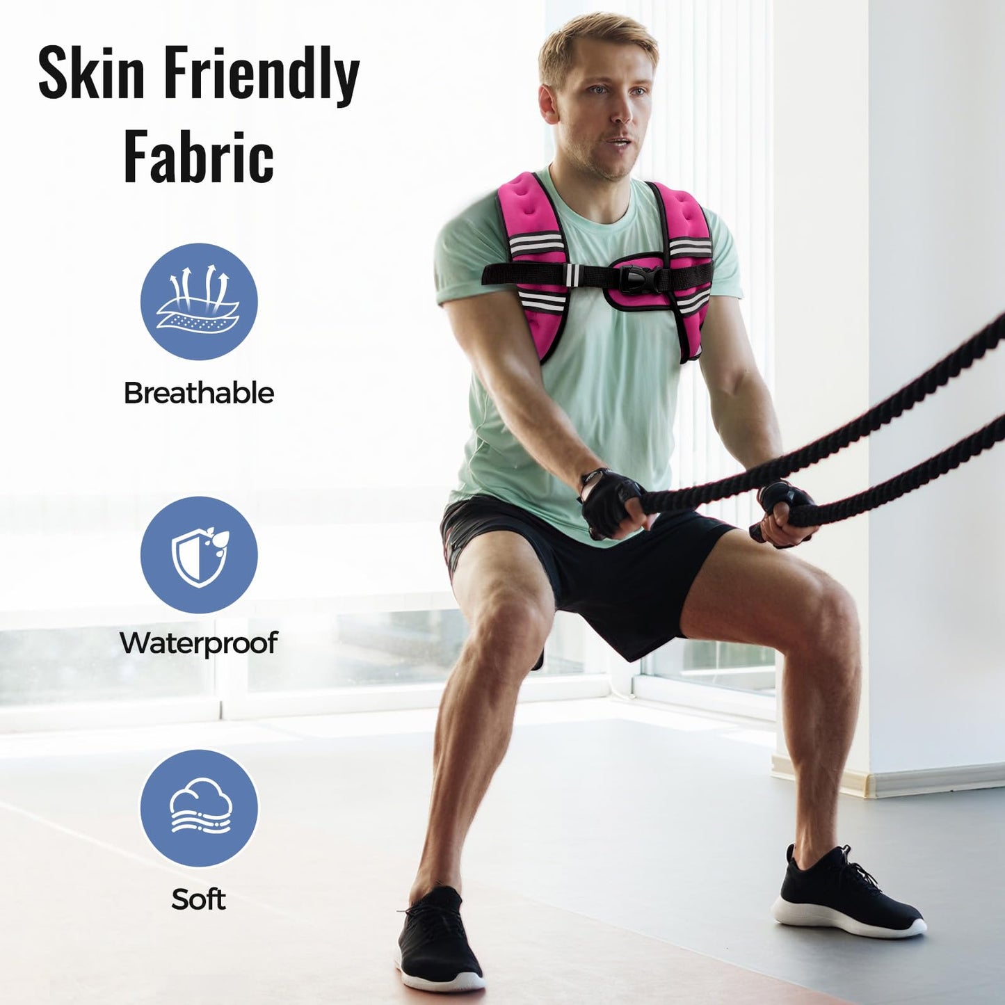 Zeerun Weighted Vest for Women & Men with Reflective Stripe and Adjustable Buckle, Comfortable & Durable Rucking Vest for Walking, Running & Strength Training, 6LBS-Pink