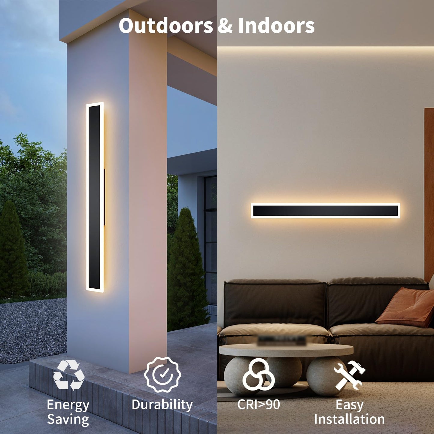 LannlKer Outdoor Wall Lights, Waterproof IP65, Dimmable 3000K-6000K, 57.5 inch, Black, Model BD-WJ, 2 Pcs