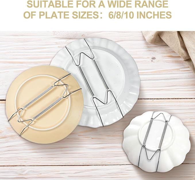 Bilillo 12-Piece Stainless Steel Wall Plate Hangers, 6/8/10 Inch Invisible Decorative Wire Plate Holders with 12 Pieces Wall Hooks for 5.5 to 10.5 Inch (Silver)