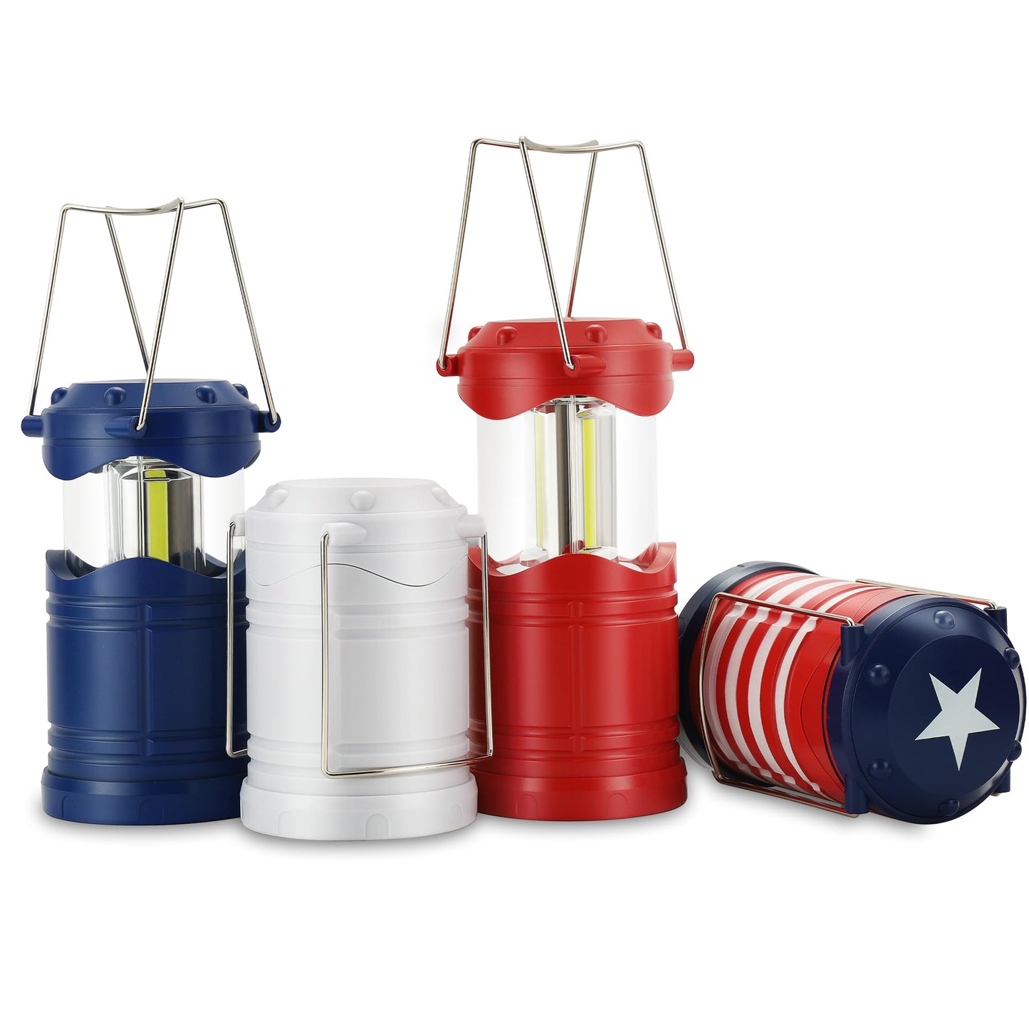 Lichamp LED Camping Lantern, 4 Pack, Portable, Battery Powered, Collapsible, Model B4C2, Blue/White/Red