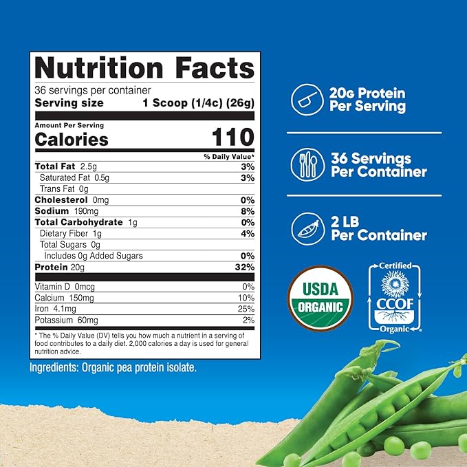 Nutricost Organic Pea Protein Isolate Powder (2LBS) - Unflavored, Certified USDA Organic, Protein from Plants, Vegetarian Friendly, Gluten Free, Non-GMO