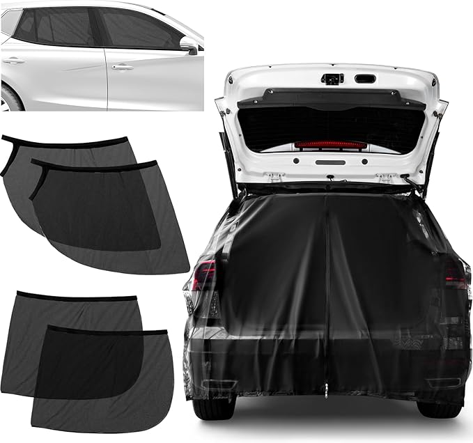 Yahenda 5 Pcs Car Camping Tailgate and Window Shades Set Car Camping Net Screen for Windows Stretchy Front Rear Sun Shade Breathable Stretch Window Screen for Privacy Mosquito(XL)