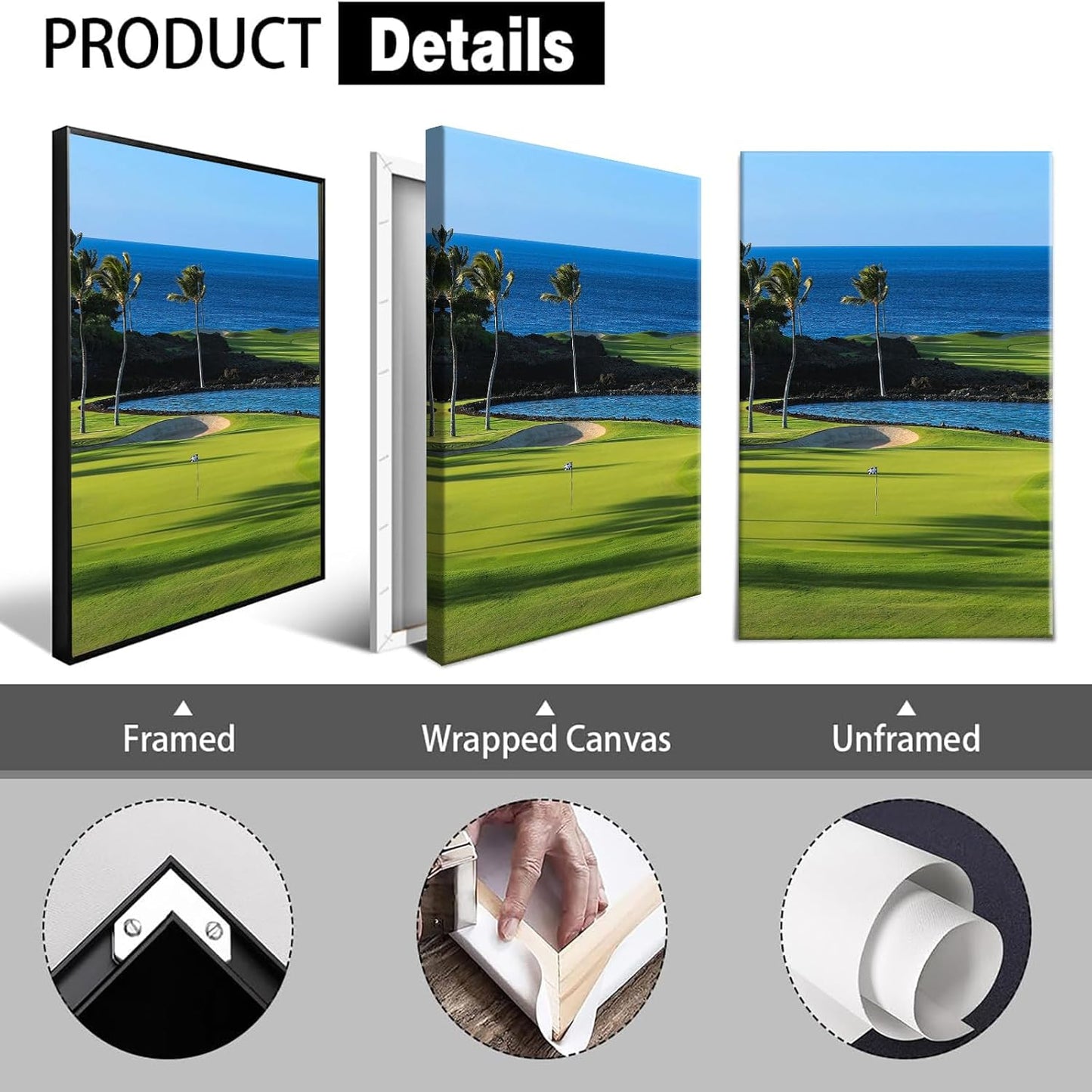 Trendy Golf Course Poster Golf Seascape Landscape Canvas Wall Art Sports Lover Aesthetic Pictures Prints Painting For Living Room Bedroom Office Wall Decor 16x24in Framed