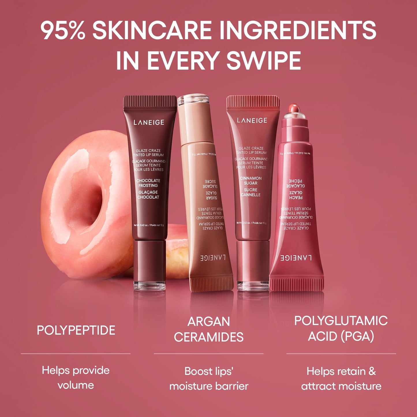 LANEIGE Glaze Craze Tinted Lip Serum Maple Glaze: Plumping, Nourishing Hydration with Polypeptide