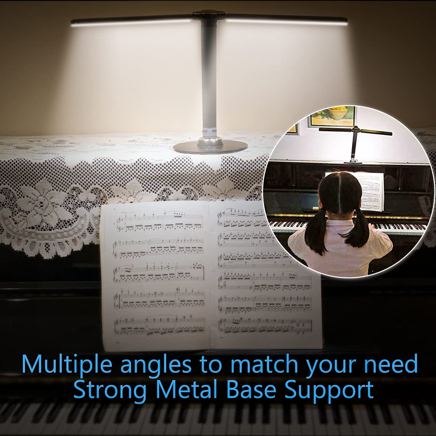 NUNET LED Desk Lamp, Rotatable Piano Lamp, 3 Lighting Modes, Brightness Adjustable, USB Charging, Black, Model NULED-MSL2black