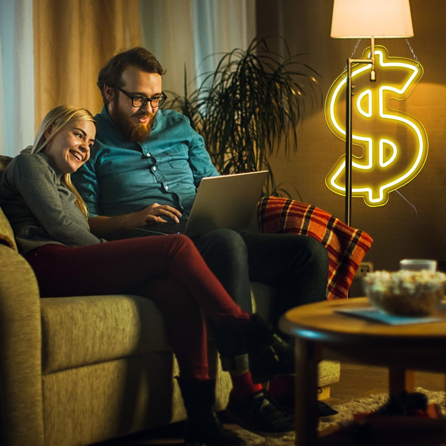 Jfllamp Dollar $ Neon Signs For Wall Decor Money Neon Lights For Bedroom Led Business Signs Suitable For Man Cave Bar Pub Restaurant Christmas Gift Art 5V Power Adapter 10.2 * 14.6 Inch(Yellow)