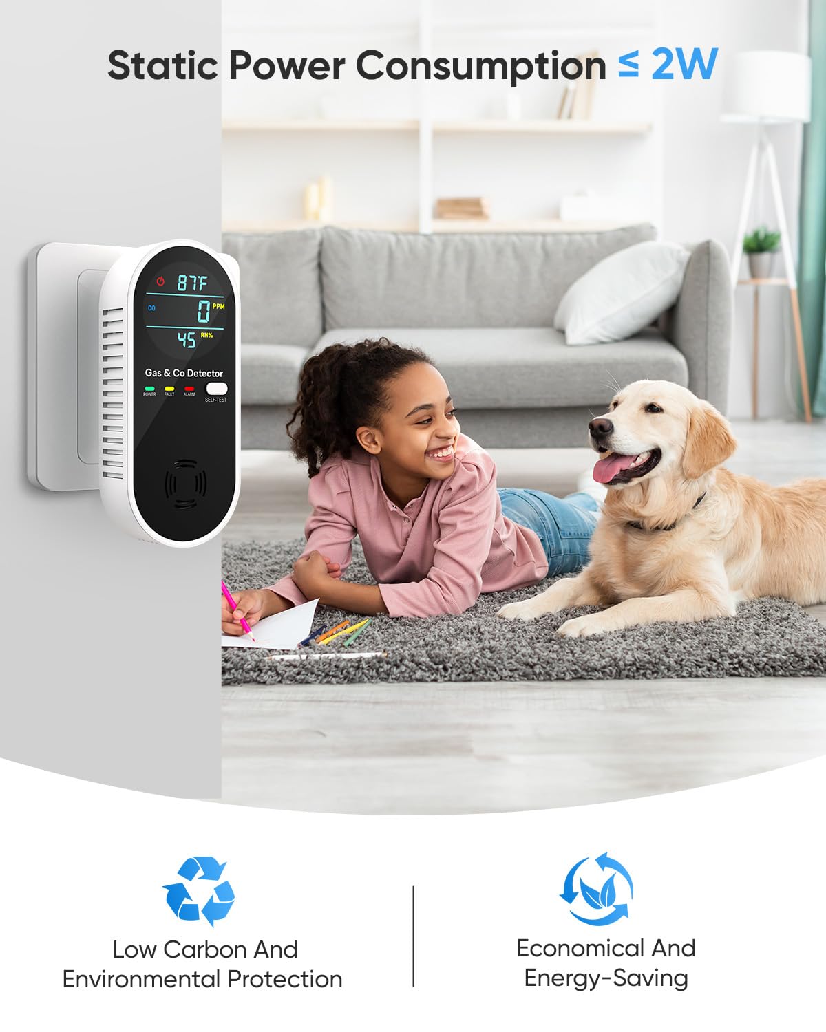 Vilfet Carbon Monoxide Detectors & Natural Gas Detector, 4-in-1 Carbon Monoxide Detectors Plug in, Gas Leak Detector with Dual Alarms, Temperature & Humidity Sensor for Home, RV, Black, 3 Packs