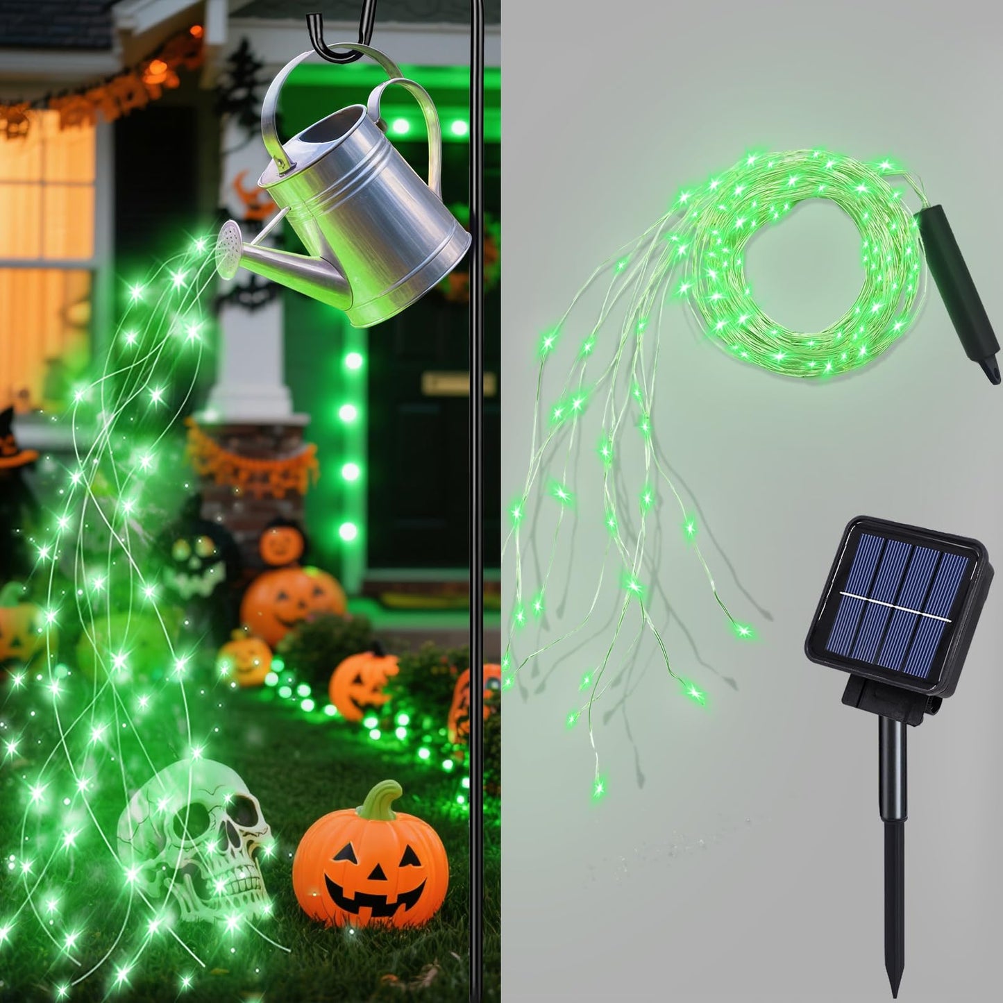 Angmln Green Solar String Lights Outdoor  200 Leds 8 Modes Waterfall Fairy Bunch Lights Outdoor Waterproof  Green Halloween Decor  Christmas Tree  St Patrick Decorations For Outside Tree Yard