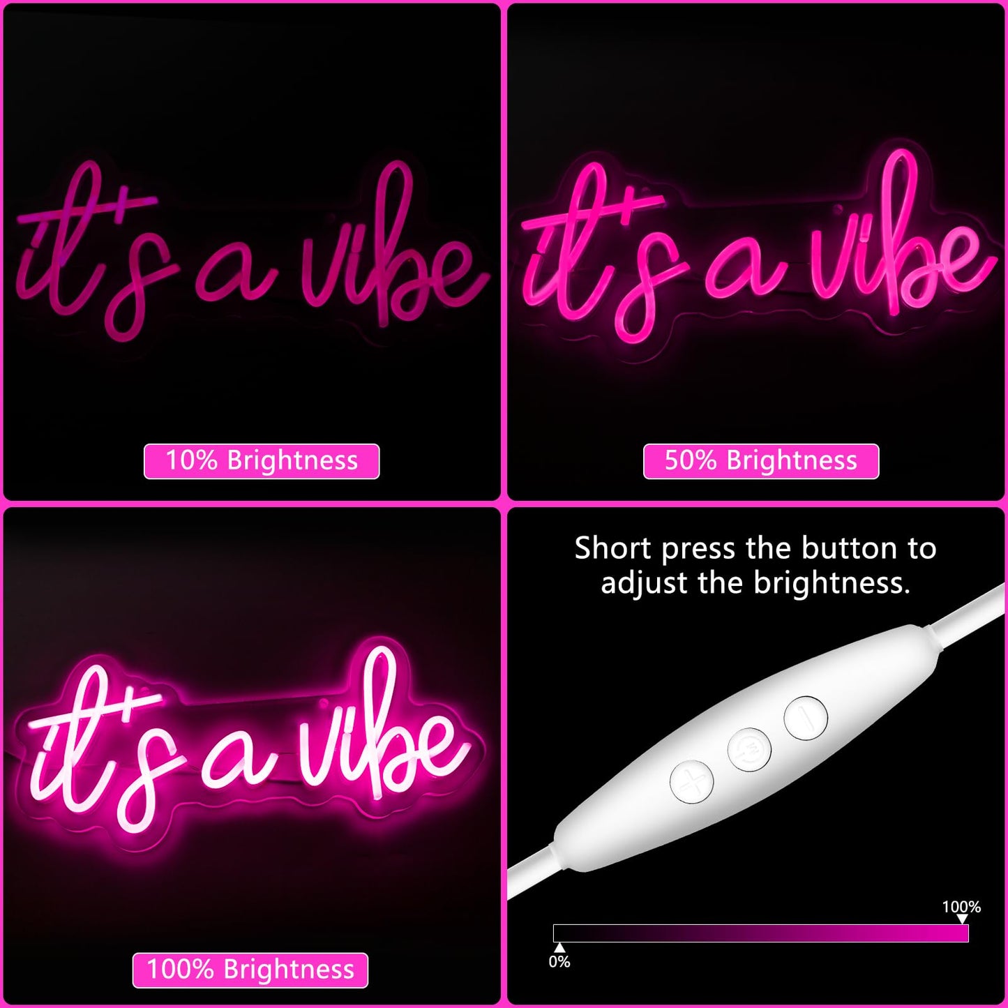 Moodlion ItS A Vibe Neon Sign  Neon Signs For Wall Decor  Neon Dimmable Pink Led Signs For Bedroom  Neon Light Up Signs For Home malt-inspired Bar Cafe Game Room Birthday Wedding Decorations Girls Boys Gifts