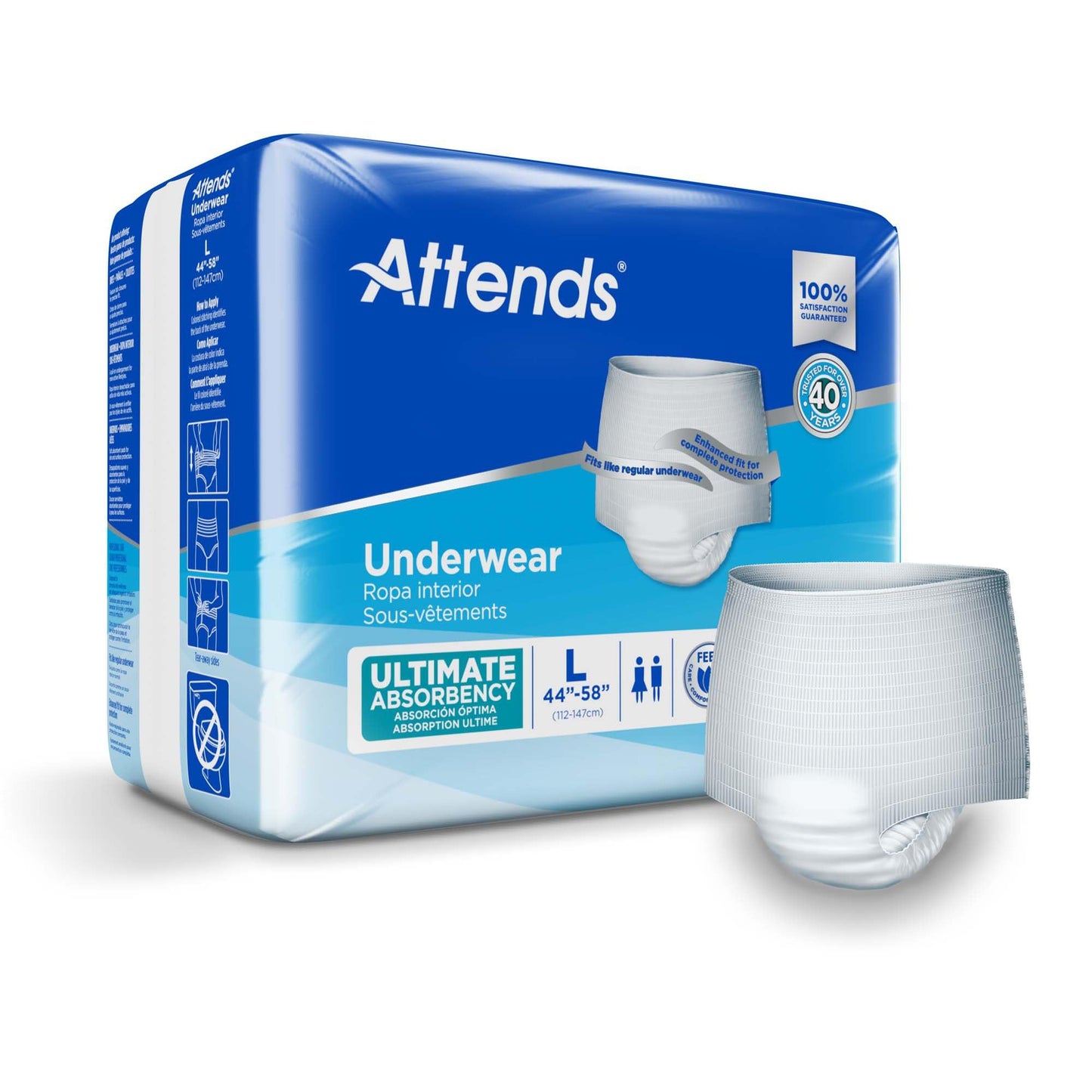 Attends Underwear Super Plus Absorbency - Large 44" - 58" - 18 Count