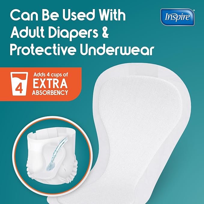Inspire Ultra Absorbency Incontinence Booster Pads | Absorbs Over 4 Cups! | for Women or Men, Adhesive Strip Use in Incontinence Underwear and Diapers Leak-Free (66 Count)