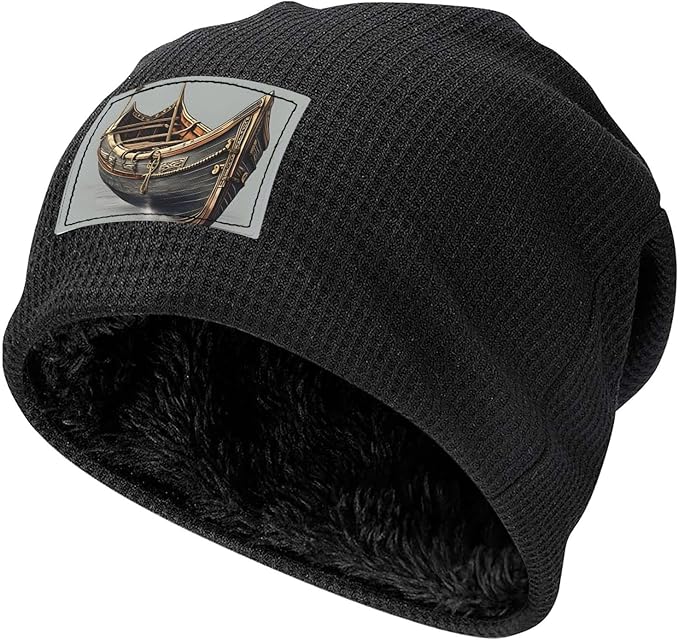 Old Viking Boats Print Lightweight Waffle Pullover Hat Men Women Winter Headwear Outdoor Camping Travel