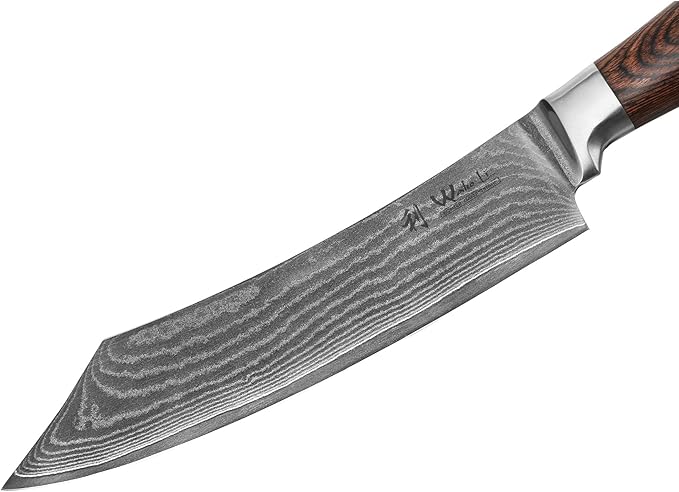 Wakoli EDIB Damascus Grill & Butcher Knife – 7.9-Inch Blade for Meat and BBQ | Japanese Style Professional Chef Knife Made from 67-Layer Damascus Steel with VG10 Core | Ergonomic Pakkawood Handle