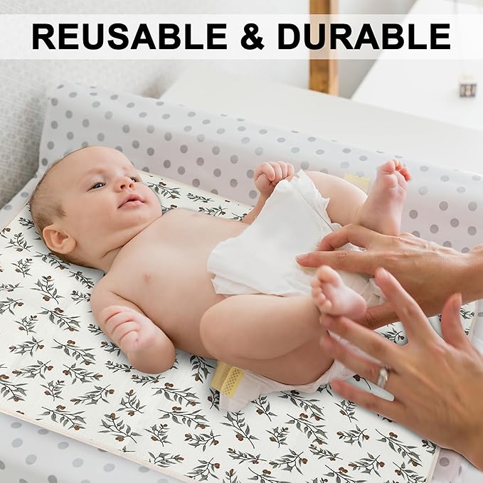 Baby Diaper Changing Pad, 19.7"x25.6" Waterproof Changing Pad Liners with 100% Muslin Cotton Front Top and Leather Back, Soft and Absorbent Portable Changing Mat for Travel, Changing Station