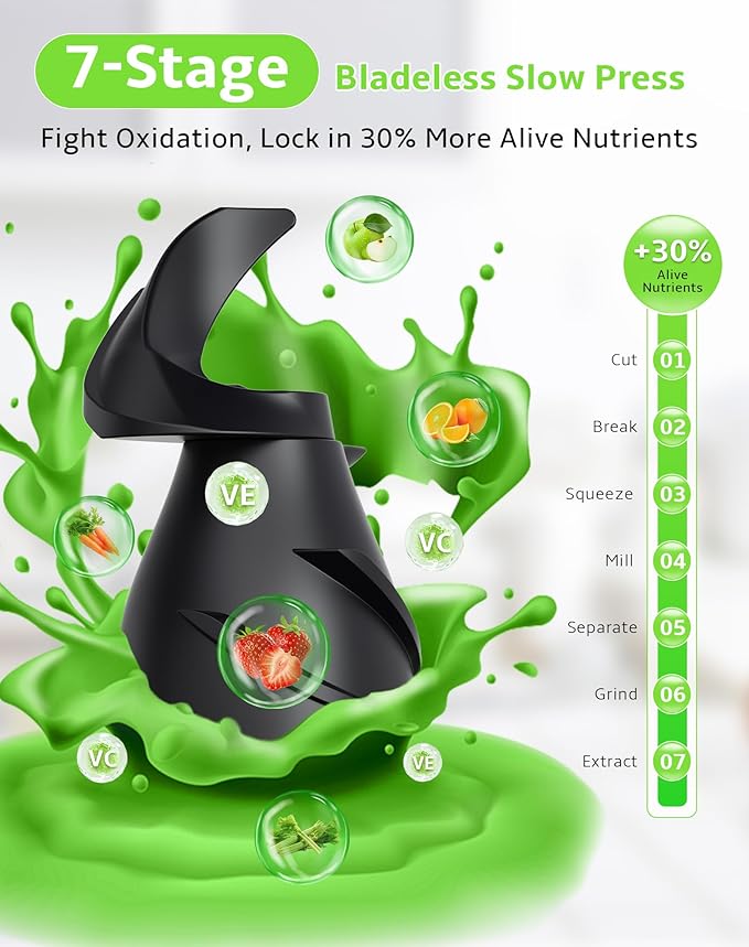 Cold Press Juicer, Slow Masticating with Wide Feed Chute for Whole Fruits & Vegetables | Higher Juice Yield & Nutrient Retention | BPA-Free, 300W Quiet Motor | Easy to Clean Juice Extractor Machine