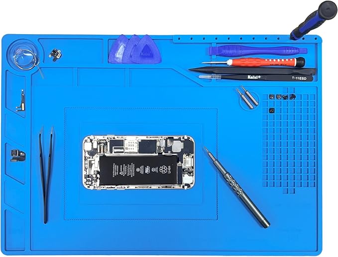 Kaisi Soldering Mat,15.35" x 10.6" Inch Heat Resistant Silicone Work Mat,Solder Pad for Soldering,Screws,Tools Repair Pad,Soldering Gun Iron Workbench Protection