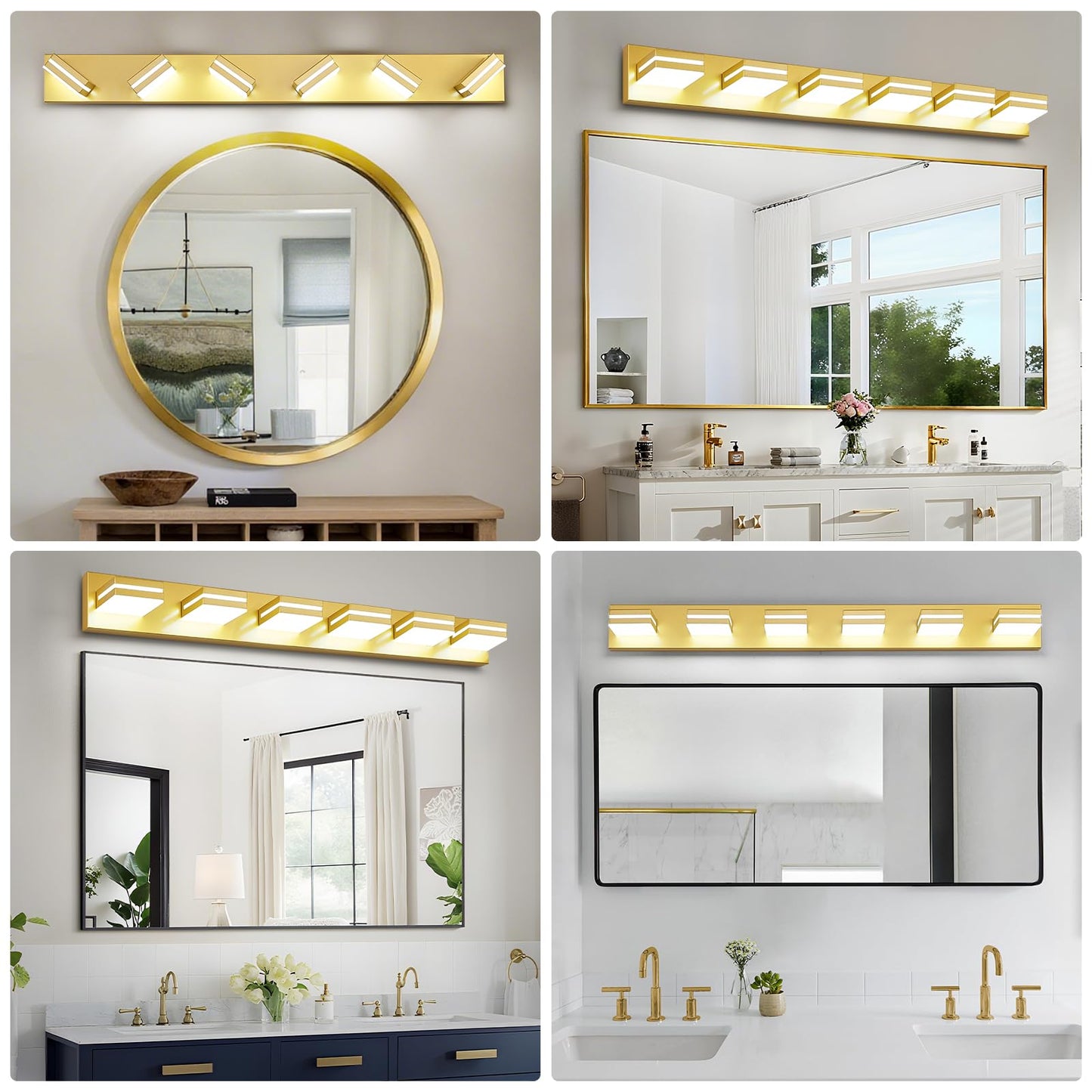 Jzekvn Modern Led Bathroom Lights Fixtures(6-Light) Metal Gold Acrylic Wall Lighting Vanity Lights For Bathroom Over Mirror(6000K 41In