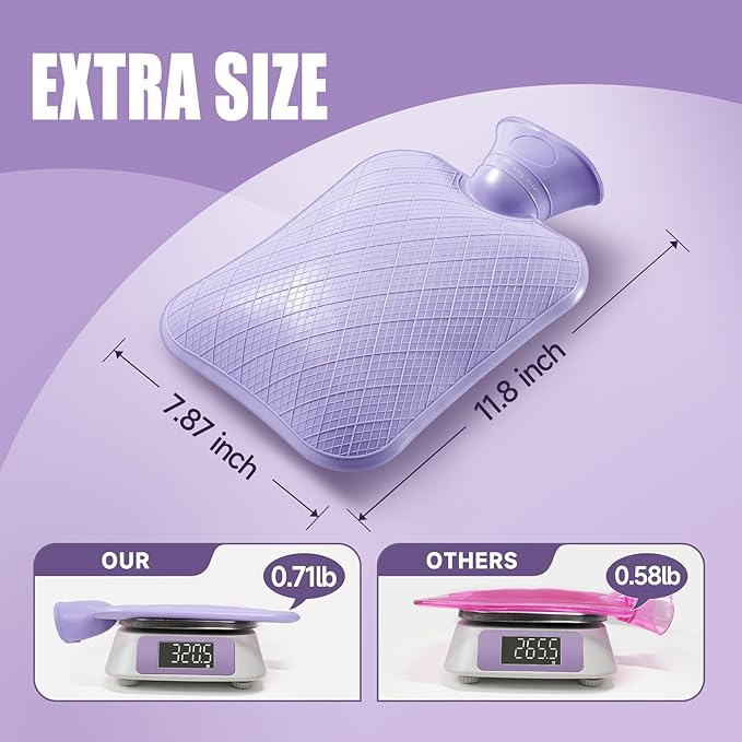 FORICOM Hot Water Bottle for Pain Relief，Period Cramps,Menstrual, Hot Water Bag for Sleeping, Tummy. 2Liter,Non Toxic Silicone