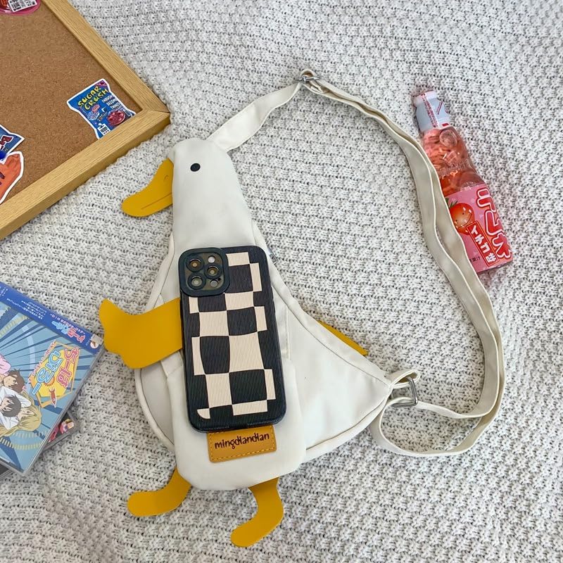 Opexicos 1Pcs Duck Shaped Sling Bag Funny Cartoon Crossbody Bag Cute Nylon Chest Purse