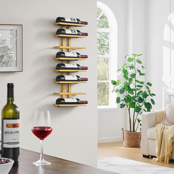 Hoctieon 2-Set 8 Tier Wall Mount Wine Rack (16 Tiers), Wall Racks for Wine Bottles Display and Storage, Hanging Bottle Organizer for Living Room, Dining Room, Wine Cellar, Bar, Gold
