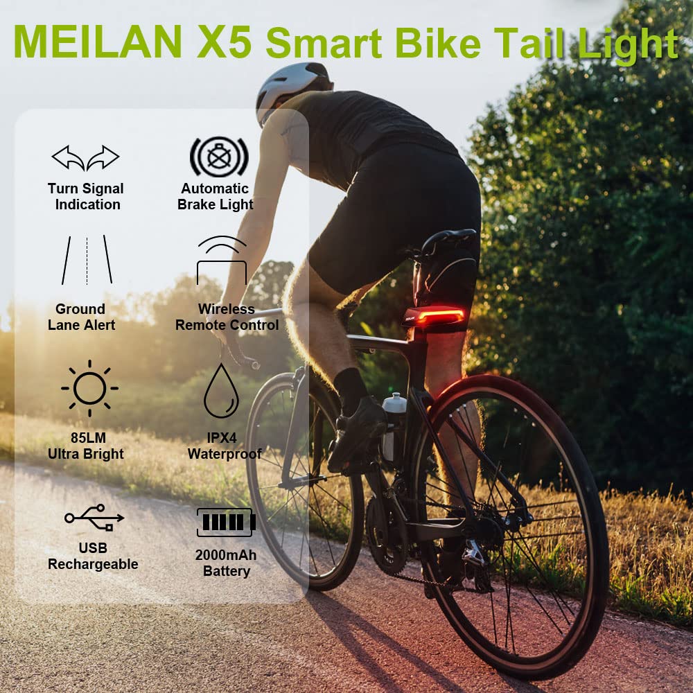 MEILAN X5 Smart Bike Tail Light with Turn Signals, USB Rechargeable, 2 Pack