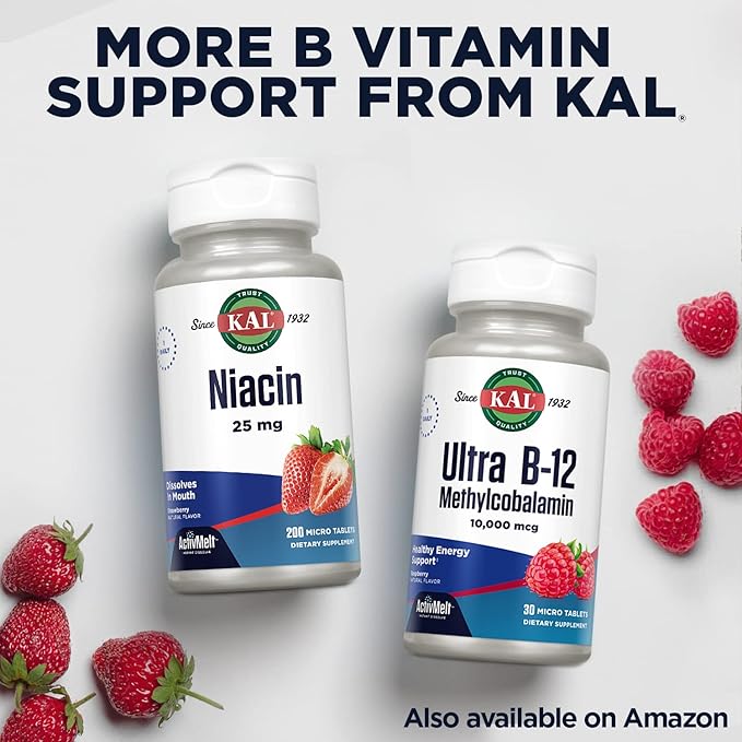 KAL Vitamin B12 Methylcobalamin 1000mcg, Healthy Energy, Metabolism, Nerve and Red Blood Cell Support, Fast Dissolve ActivMelt, High Absorption, Vegetarian, Natural Raspberry, 120 Serv, 120 Micro Tabs