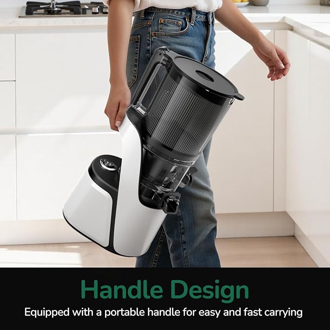 Canoly C16 Cold Press Juicer, with a 6" Wide Chute & Self-Precut, 3-in-1 Strainers (Juice & Sorbet & Nut Milk), BPA-Free Construction, Powered by a AC Brushless Motor (Pearl White)