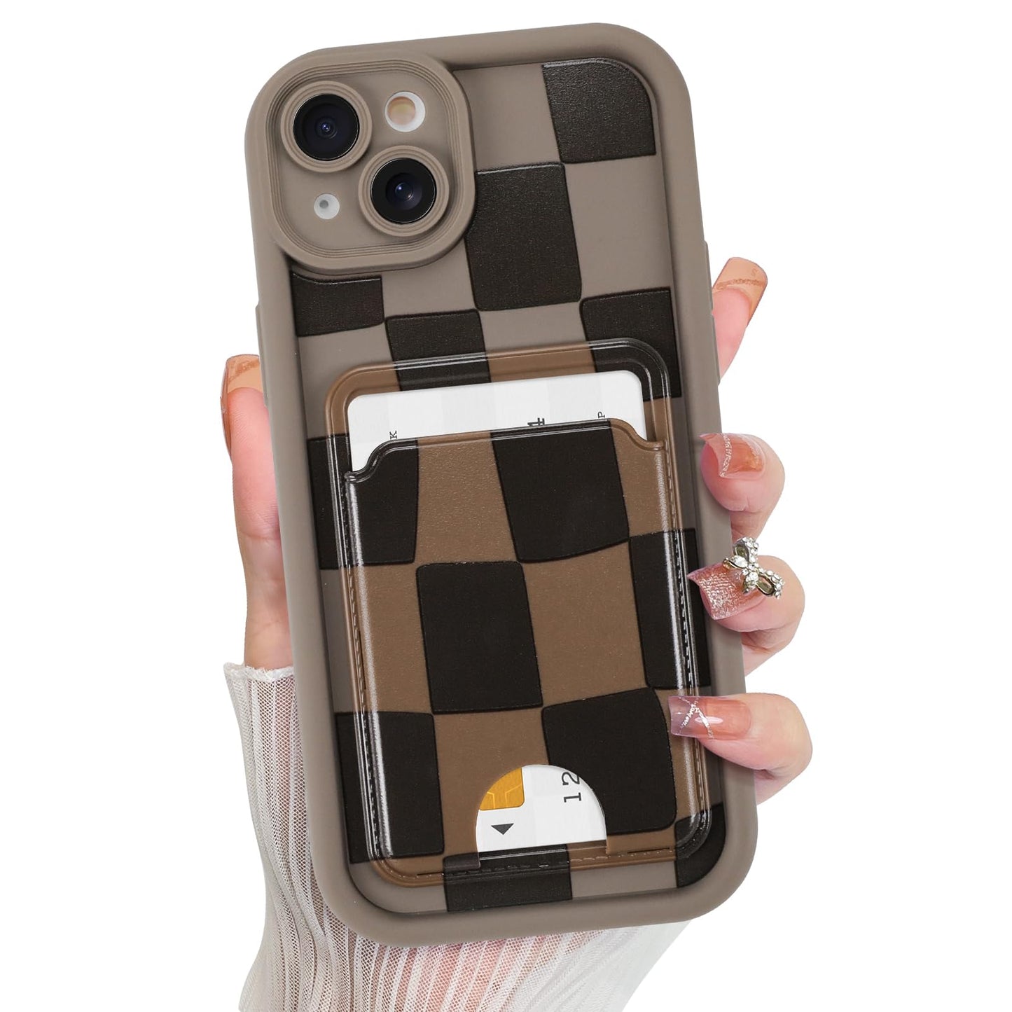 Kanghar Compatible With Iphone 13 Case, Wallet Silicone Checkered Cute Pattern, Card Holder Camera Protection Soft Slim Shockpro