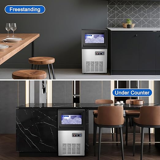 Nugget Ice Maker, 80 LBS/Day with 15 LBS Storage Bin, Freestanding Undercounter Ice Maker Machine Stainless Steel, Soft Chewable Pellet Ice Machine for Home Bar Kitchen Office, Self-Cleaning