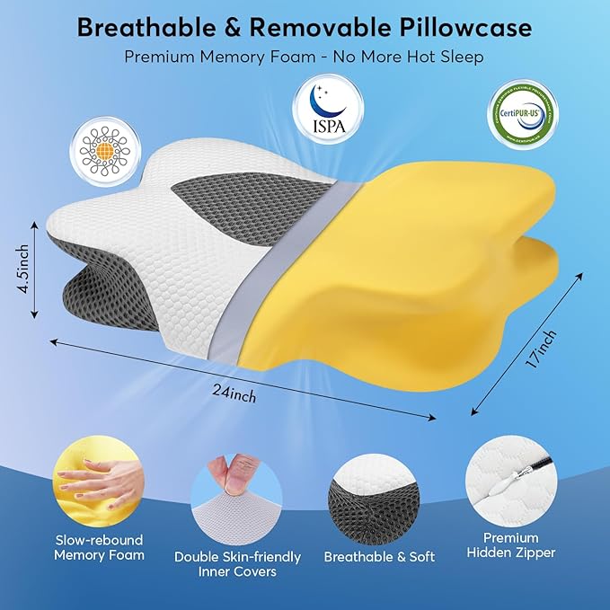 Anvo Cervical Pillow for Neck Pain Relief - Neck Pillows for Pain Relief Sleeping - Cervical Memory Foam Pillows for Neck Pain - Ergonomic Pillow for Side Back Stomach Sleeper-Ivory Stardard Firm