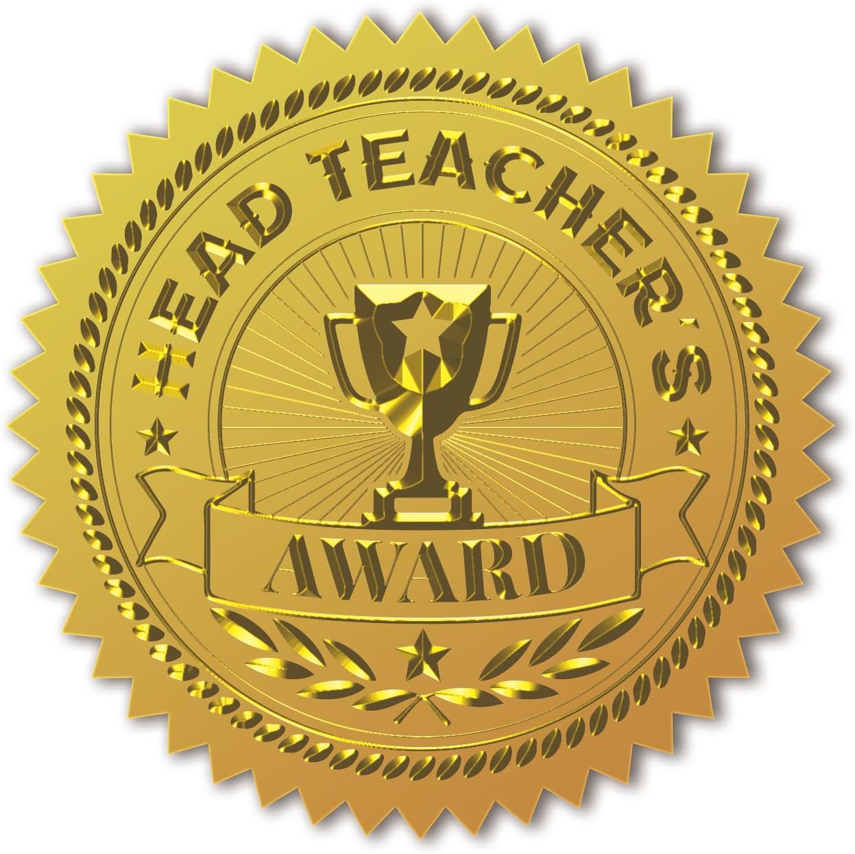 Peacoblue Gold Foil Stickers Seals Official Embossed 2 Inch 100Pcs Best Head Teacher Award, Self Adhesive Gold Around Embossing Medal Stickers for Certificate Paper, Achievements and Awards, Envelope