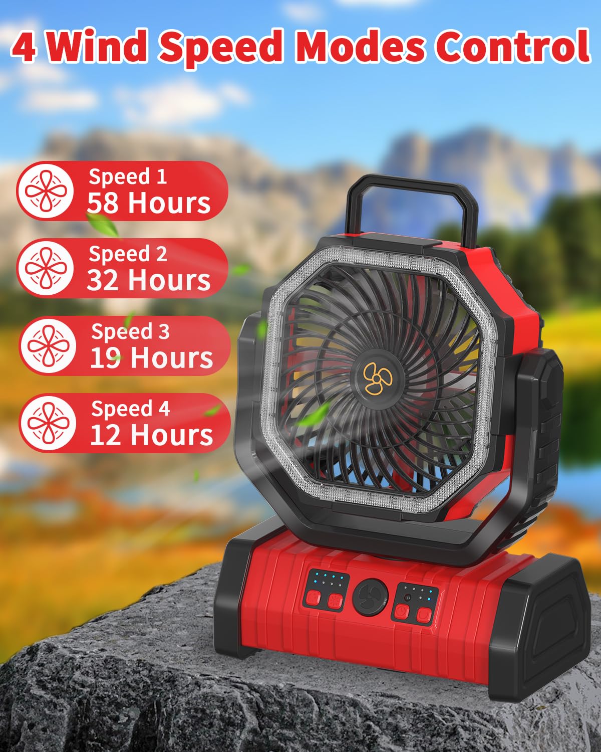 Adust Camping Portable Battery Operated Powered Fan With Led Lantern Light 20000Mah Rechargeable, Oscillating Fan With 360 Rotat