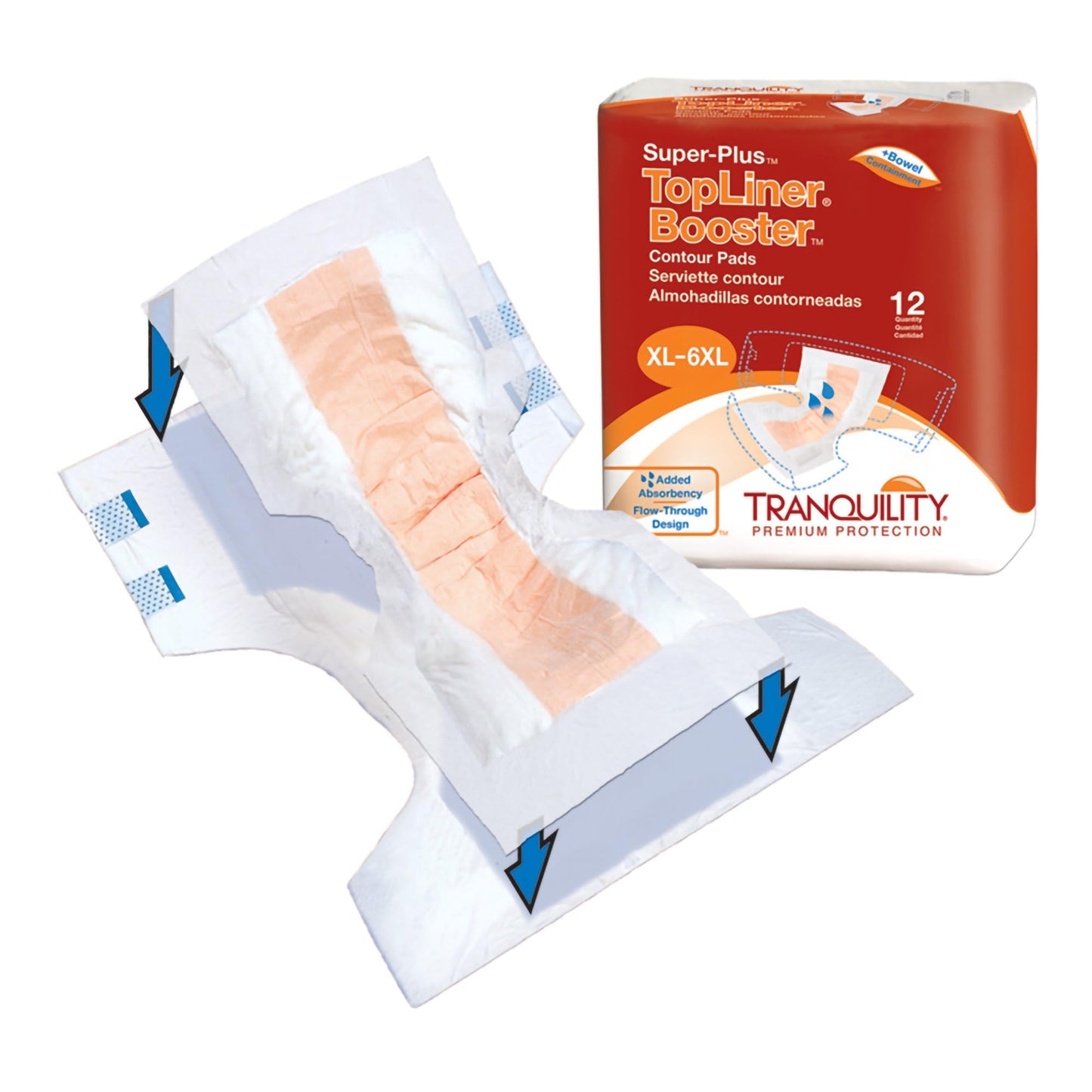 Tranquility TopLiner® Disposable Absorbent Booster Contour Pads for Bowel Incontinence - Super-Plus (32" x 14") - 48 ct