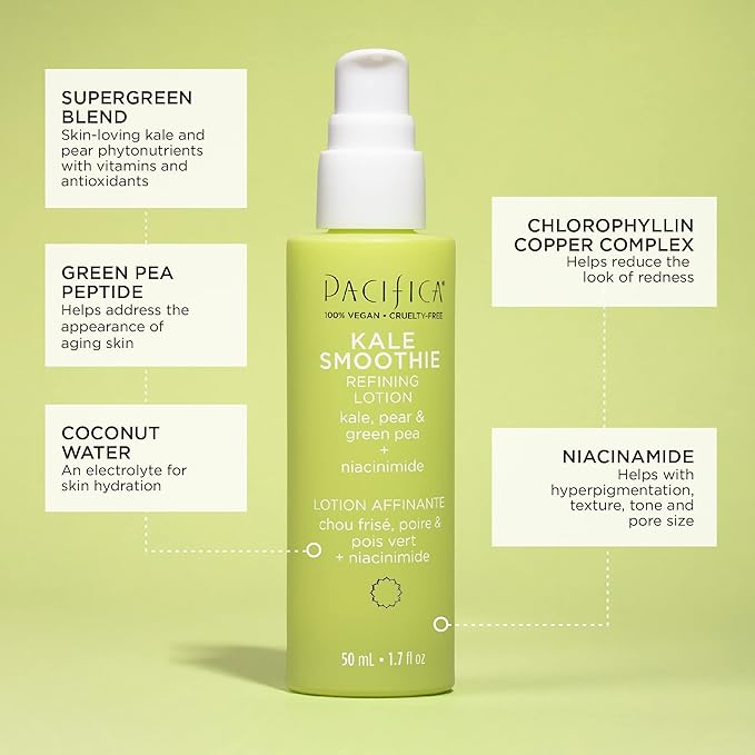 Pacifica Face Moisturizer - Kale Smoothie Face Lotion w/Niacinamide, Copper, Super Foods & Plant Extract - Reduces Pore Size & Redness, Improves Skin Texture Vegan & Cruelty-Free Dermatologist Tested
