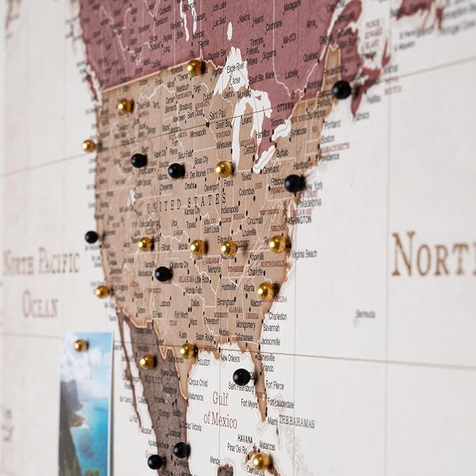 Canvas World Map with Cork Pin Board - English Lettering - Decorative Wall Decoration for All Rooms - Canvas Pictures with World Map Motif (70x50 cm, Pattern 23)