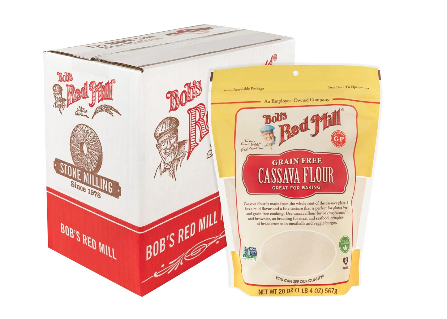 Bob s Red Mill Cassava Flour, 20oz (Pack of 4) - Non GMO, Gluten Free, Vegan, Paleo Friendly, Kosher