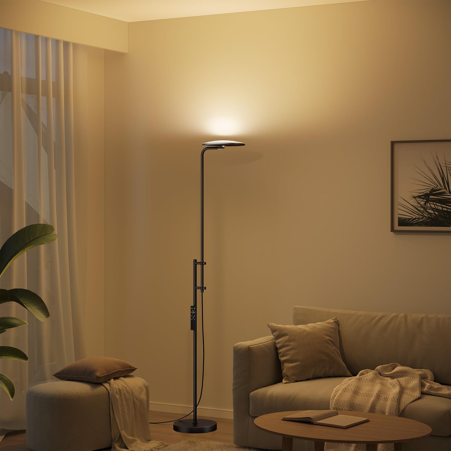 SUNMORY LED Floor Lamp, 32W/3000LM, Adjustable 350? Rotating Head, Modern Black Torchiere for Living Room, Bedroom, Office, Model FLM-032