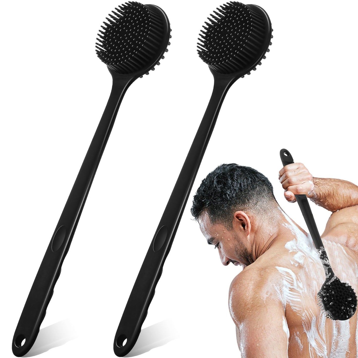 Sunnyray 2 Pack 15 Inch Soft Silicone Back Scrubber with Long Handle, Scrubber Anti Slip for Shower, Bath Body Brush, Improved S