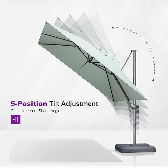 PURPLE LEAF 8 FT Cantilever Patio Umbrella Outdoor Aluminum Offset Square Umbrella with 3 Years Fade Resistance Recycled Fabric and 360-degree Rotation for Deck Pool Garden, Mint Green