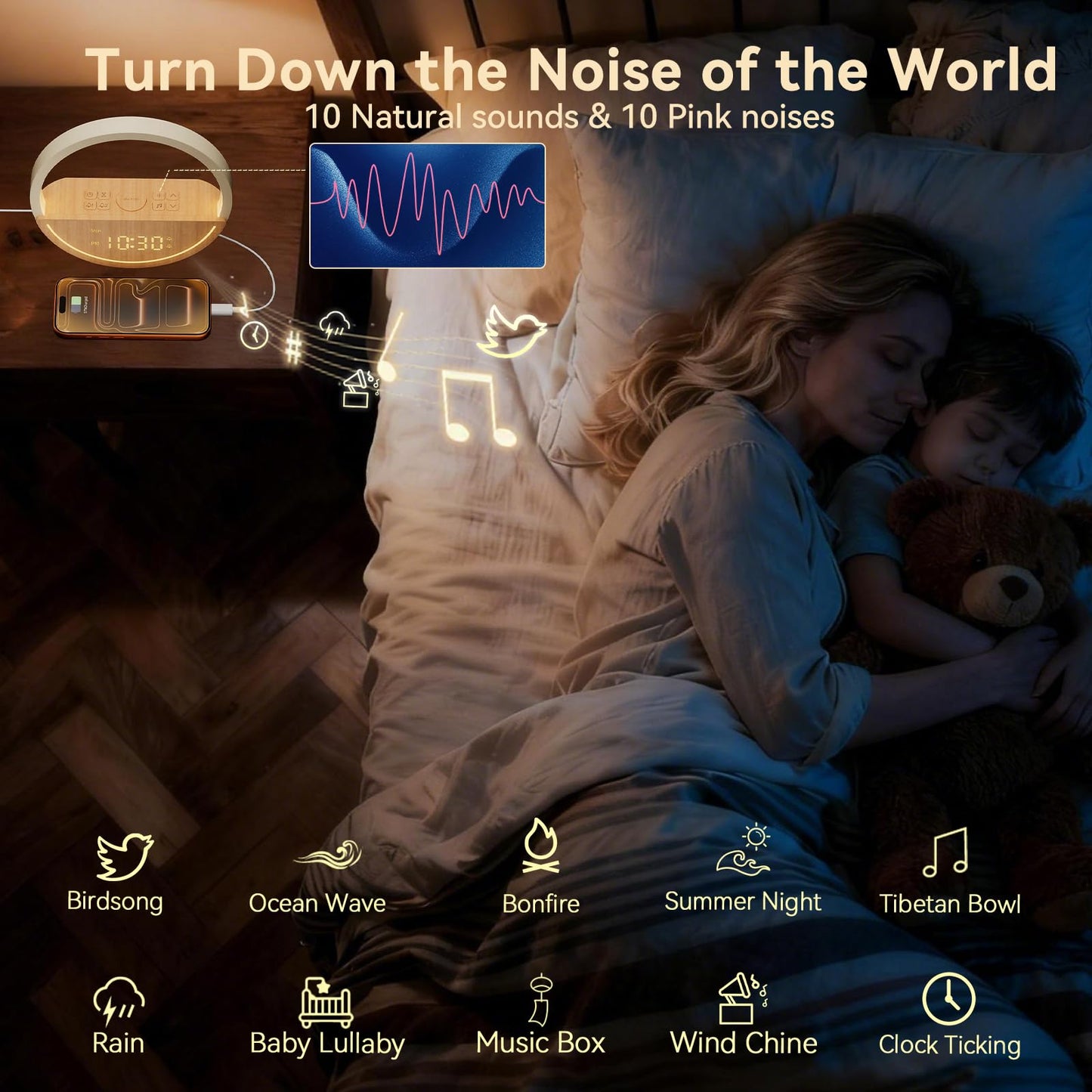 Vivilumens Sunrise Alarm Clock for Heavy Sleepers - Wake Up Light with Dawn Simulation, 20 Sleep Sounds, Dual Alarms Weekdays & Weekends, Sleep Aid, Touch Control Night Light, Ideal for Gifts