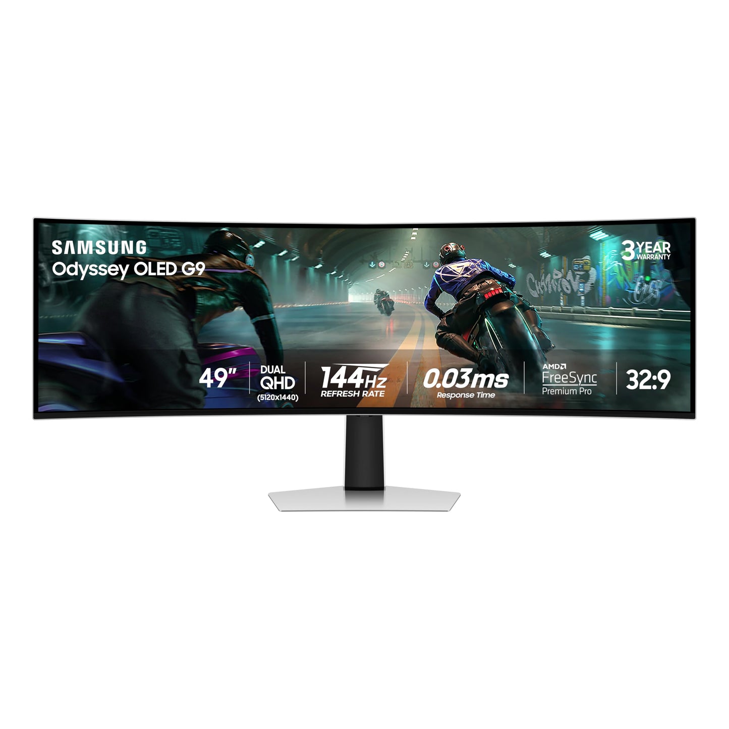 Samsung 49 Odyssey Oled G9 (G91Sd) Dual Qhd Qd-Oled G-Sync Compatible Curved Gaming Monitor, 144Hz, 0.03Ms, Amd Freesync Premium