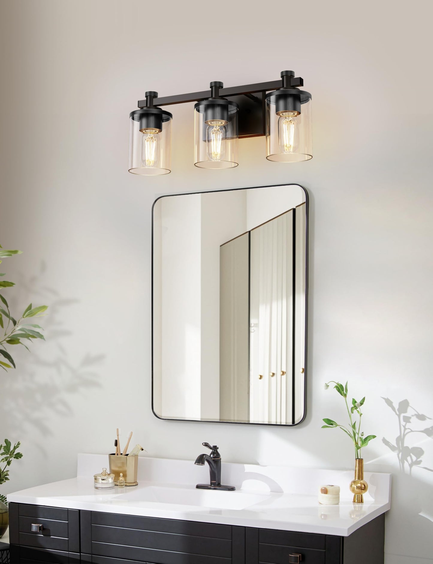 L Lohas Led Bathroom Vanity Light  3-Light Modern Black Wall Sconce Lighting With Clear Glass Shade  Lighting Fixtures Over Mirror  Vanity Light 17In
